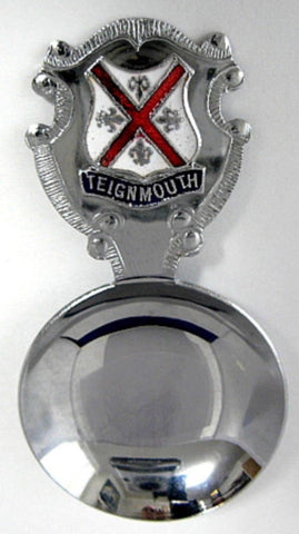Tea Caddy Spoon Teignmouth Enamel Chrome Souvenir 1940-1950 Enamel Finial