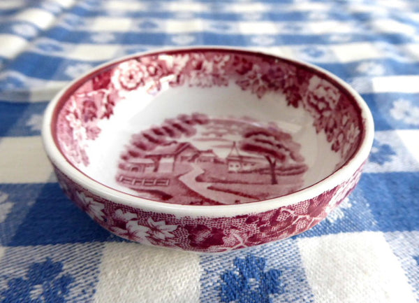 Red Transferware English Scenery Open Salt 1940s Enoch Woods Woods