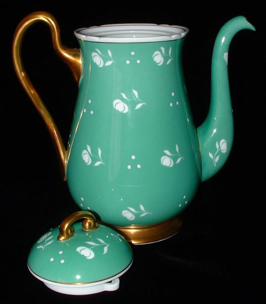 Shelley Green Stencil Coffee Pot Tall Teapot Raised Enamel Dots