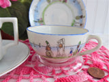Pair Demi Teacups Occupied Japan 1945-1952 Antique Nippon Dutch Scene 1890s