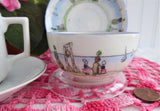 Pair Demi Teacups Occupied Japan 1945-1952 Antique Nippon Dutch Scene 1890s