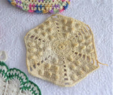 Crocheted Potholders 4 Hand Made 1950s Flower Chevron Popcorn Stitch Variegated