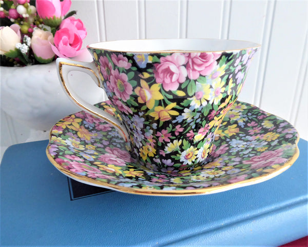 Happy Birthday, Tea Cup and Saucer With Royal Albert Evesham