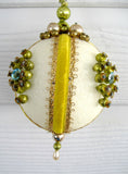 Beaded Christmas Tree Ornaments 2 Yellow Teal Handmade 1950s Mercury Glass Beads