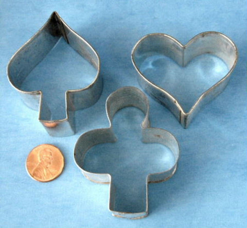 Tin Cookie Cutters 3 Vintage Card Suits Heart Spade Club Retro Bridge Party 1950s Card Party