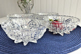Four Lead Crystal Berry Bowls American Faceted Dessert Diamond Arch Footed 1950s