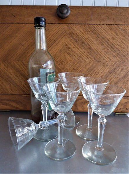 Particularly Large Wine Glasses Antique Etched Glass 6 French Glasses on a  High Stem Ca.1910 Chic Richly Etched Nice Gift for the Holidays 