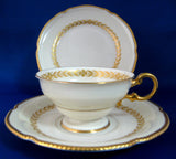 Elegant Teacup Trio Laurel Gold Laurel Wreath Gold Beading Castleton USA 1940s