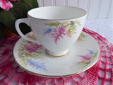 Pink Blue Astilbe Floral Cup And Saucer Old Royal England 1950s Bone China