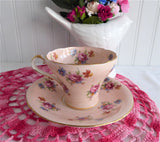 Aynsley Corset Cup And Saucer Peachy Pink Floral Chintz 1940s Bone China Tea Party