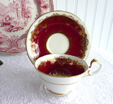 Cup And Saucer Aynsley Red White Gold Overlay 1950s Bone China