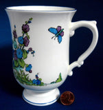 Mug Blue And Purple On Black Transfer Art Deco Flowers 1950s Crown Staffordshire