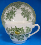 Cup And Saucer Kent Floral Green Transferware Wedgwood 1950s England