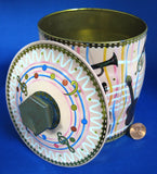 Tea Tin Pink Musical Instruments Stripes Retro England 1940s Biscuits Cookies
