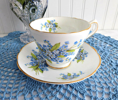 Forget-Me-Not Cup And Saucer Regency Vintage English Bone China 1950s