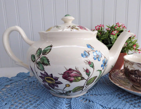 Johnson Brothers Wakefield Teapot English 1950s Transferware Floral Windsor Ware