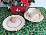 Elegant Teacup Trio Laurel Gold Laurel Wreath Gold Beading Castleton USA 1940s