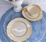 Elegant Teacup Trio Laurel Gold Laurel Wreath Gold Beading Castleton USA 1940s