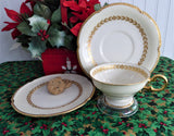 Elegant Teacup Trio Laurel Gold Laurel Wreath Gold Beading Castleton USA 1940s
