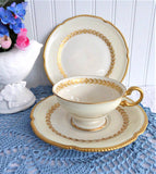 Elegant Teacup Trio Laurel Gold Laurel Wreath Gold Beading Castleton USA 1940s