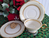 Elegant Teacup Trio Laurel Gold Laurel Wreath Gold Beading Castleton USA 1940s