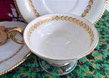 Elegant Teacup Trio Laurel Gold Laurel Wreath Gold Beading Castleton USA 1940s