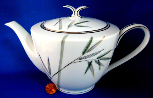 Teapot Noritake Bambina Platinum Bamboo Large Mid Century Modern
