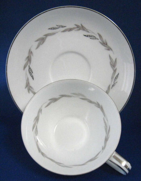 Cup And Saucer Noritake Graywood Gray And Platinum Leaves
