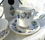 Paragon Cherwell Cup and Saucer Retro 1960s Bone China Groovy Blue Lavender Floral
