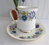 Paragon Cherwell Cup and Saucer Retro 1960s Bone China Groovy Blue Lavender Floral