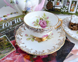 Pink Roses Gold Teacup Trio Cup And Saucer With Plate Rosina 1950s Gold Overlay