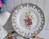 Pink Roses Gold Teacup Trio Cup And Saucer With Plate Rosina 1950s Gold Overlay