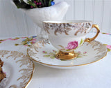 Pink Roses Gold Teacup Trio Cup And Saucer With Plate Rosina 1950s Gold Overlay