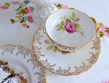 Pink Roses Gold Teacup Trio Cup And Saucer With Plate Rosina 1950s Gold Overlay