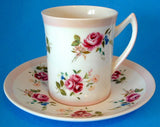 Rosina Tall Tea Cup and Saucer Roses Pink Bone China English 1950s