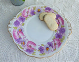 Roslyn England Ambleside Lugged Cake Serving Plate Pink Lavender 1950s Poppies Daisies