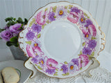 Roslyn England Ambleside Lugged Cake Serving Plate Pink Lavender 1950s Poppies Daisies