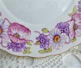 Roslyn England Ambleside Lugged Cake Serving Plate Pink Lavender 1950s Poppies Daisies