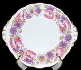 Roslyn England Ambleside Lugged Cake Serving Plate Pink Lavender 1950s Poppies Daisies