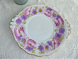 Roslyn England Ambleside Lugged Cake Serving Plate Pink Lavender 1950s Poppies Daisies