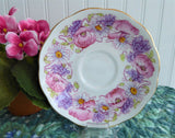 Roslyn Ambleside Cup And Saucer Pink Poppies Daisies 1950s English Bone China