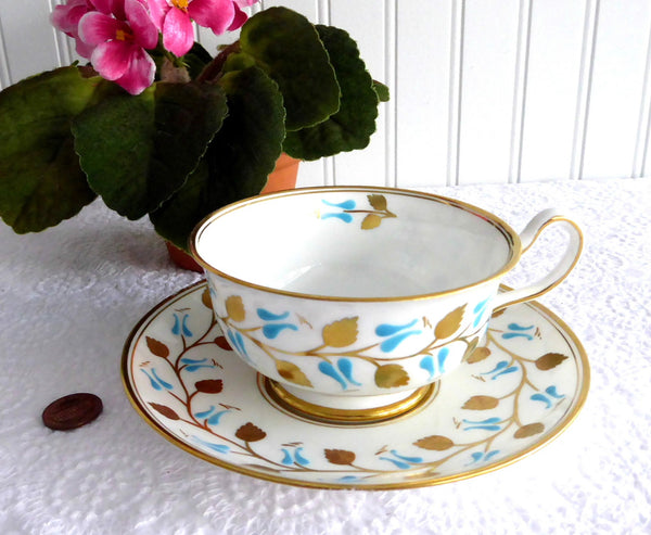 Cup And Saucer Royal Chelsea All Hand Painted Gold Leaves Aqua England –  Antiques And Teacups