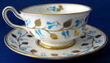 Cup And Saucer Royal Chelsea All Hand Painted Gold Leaves Aqua England 1950s