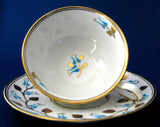 Cup And Saucer Royal Chelsea All Hand Painted Gold Leaves Aqua England 1950s