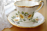 Cup And Saucer Salisbury White Dog Roses 1960s English Bone China Teacup