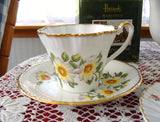 Cup And Saucer Salisbury White Dog Roses 1960s English Bone China Teacup