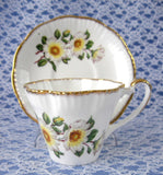 Cup And Saucer Salisbury White Dog Roses 1960s English Bone China Teacup