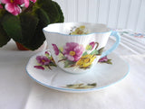 Shelley Dainty Begonia Cup and Saucer England Vintage Blue Trim