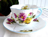 Shelley Dainty Begonia Cup and Saucer England Vintage Blue Trim