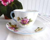 Shelley Dainty Begonia Cup and Saucer England Vintage Blue Trim